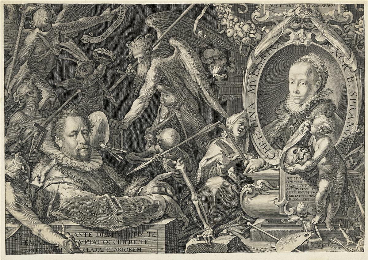 AEGIDIUS SADELER Portrait of Bartholomeus Spranger with an Allegory on the Death of His Wife, Christina Müller.